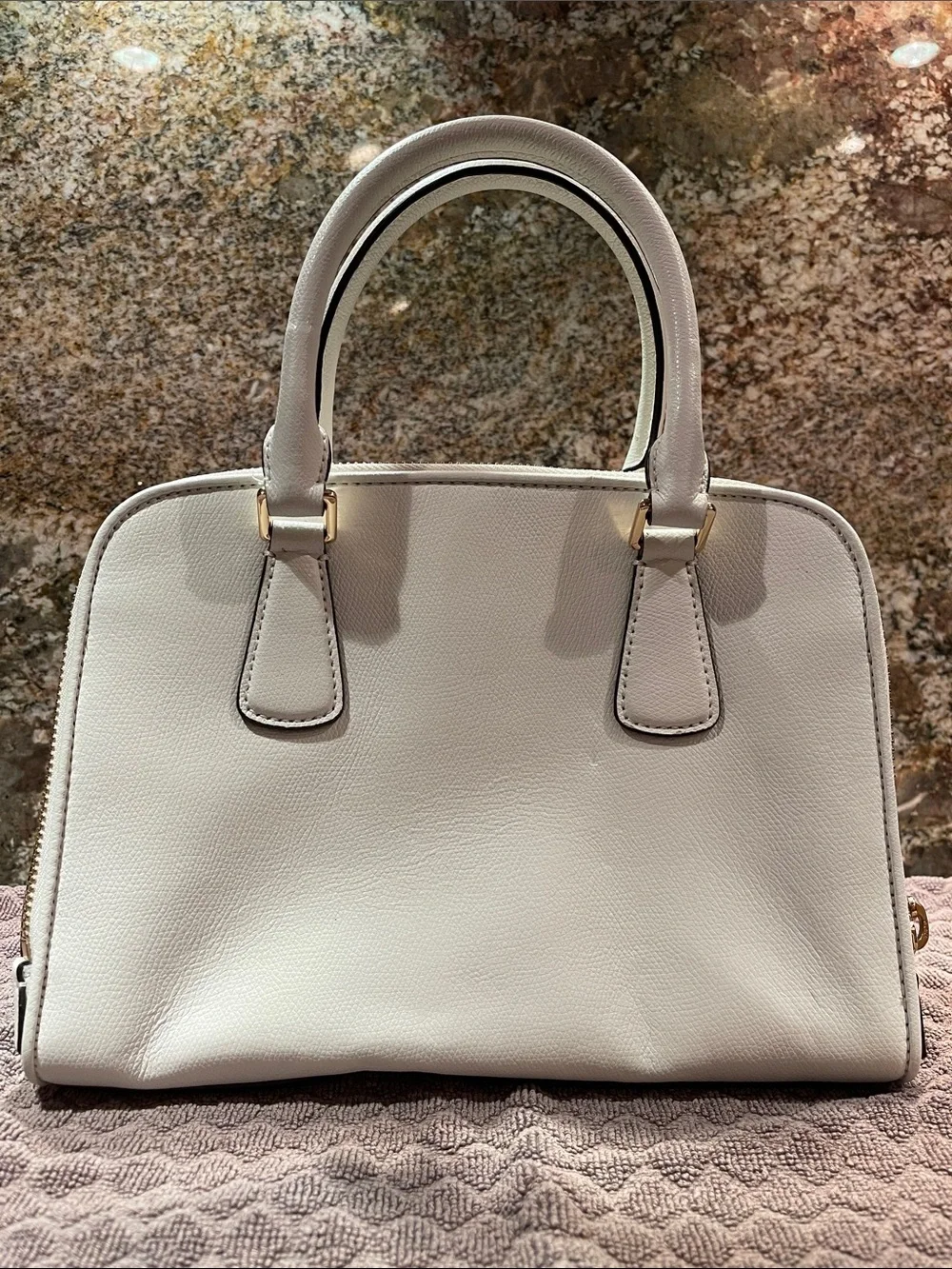 Michael Kors Cream Saffiano Satchel with Gold Hardware